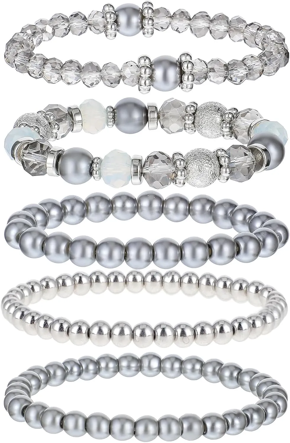 DIVINA VITAE 5 Pcs Beaded Stretch Bracelets Stackable Bracelets Crystal Bead Bracelet Boho Beaded Bracelets Stretch Layering Crystal Stone Beaded Bracelets Trendy Costume Jewelry Gifts for Women
