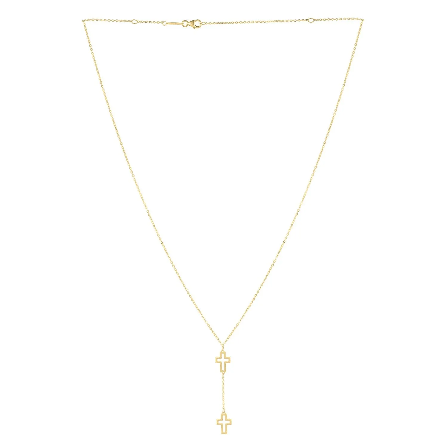 Double Cross Drop Necklace in 14K Yellow Gold