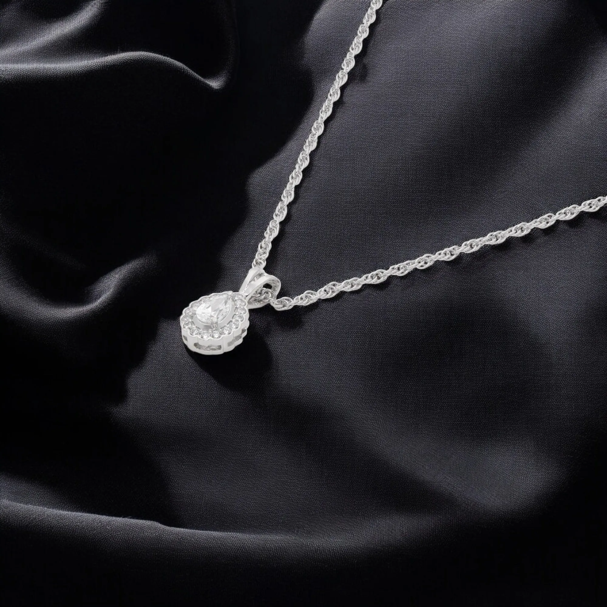 Double Halo Teardrop Pendant Necklace in Sterling Silver | 0003579381, 0021424472, 0021424465