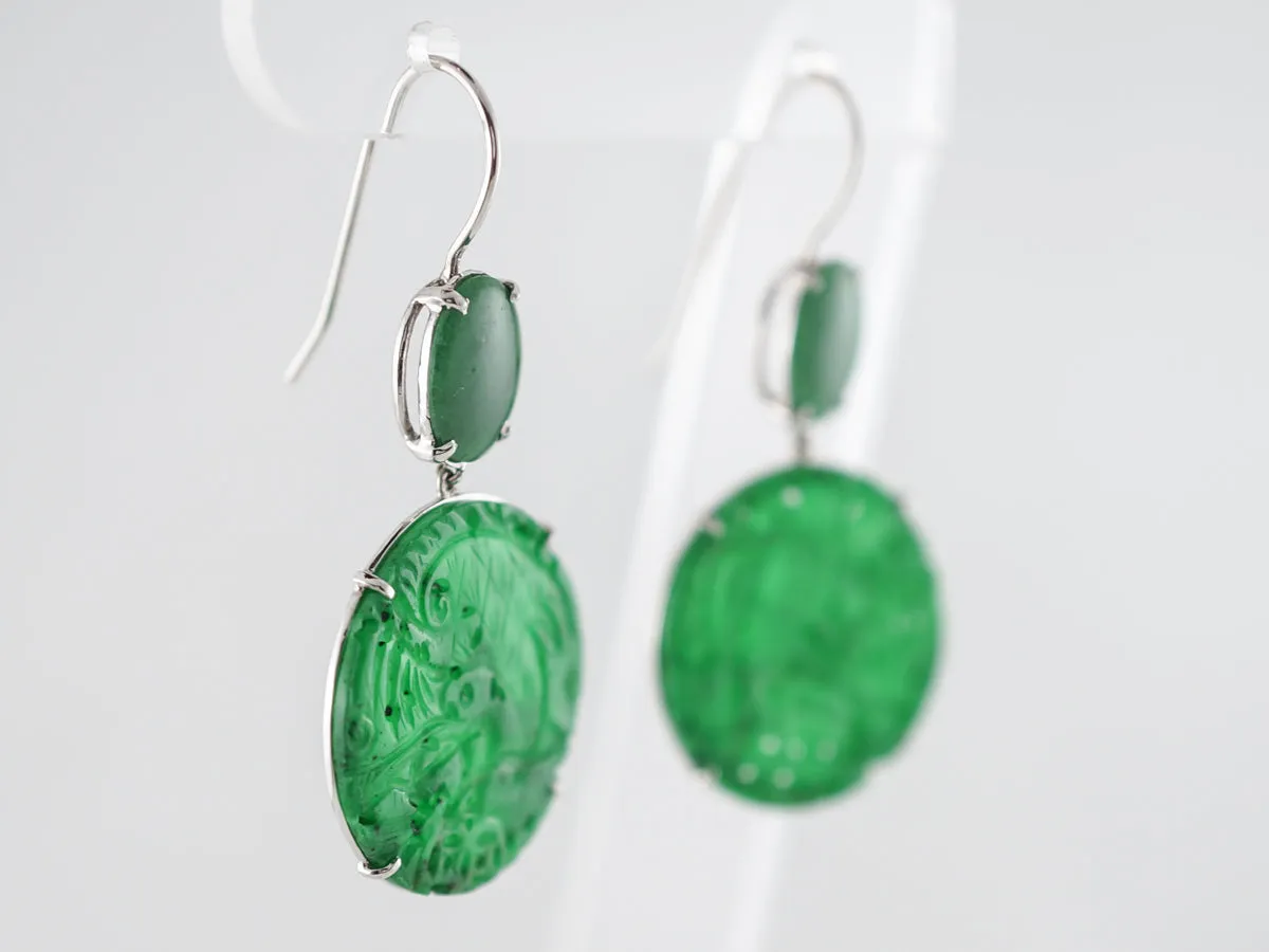 Earrings Modern Cabochon Cut Jade in 14k White Gold