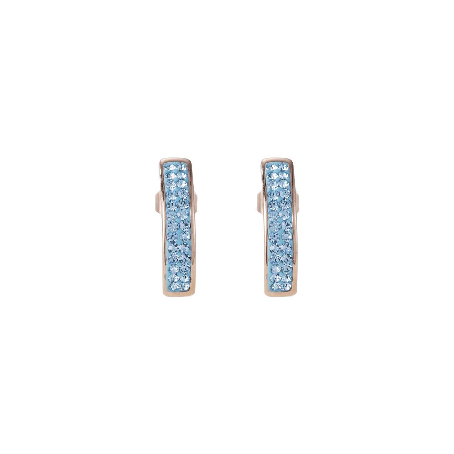 Earrings stainless steel rose gold & crystals pavé aqua