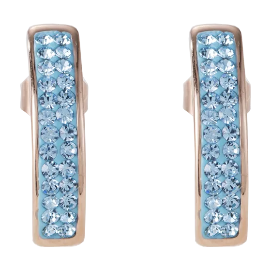 Earrings stainless steel rose gold & crystals pavé aqua