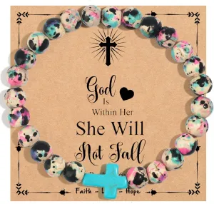 Easter Bracelets Gifts for Women Stretch Cross Beaded Bracelets Faith Religious Christian Wristbands Easter Basket Stuffers for Her