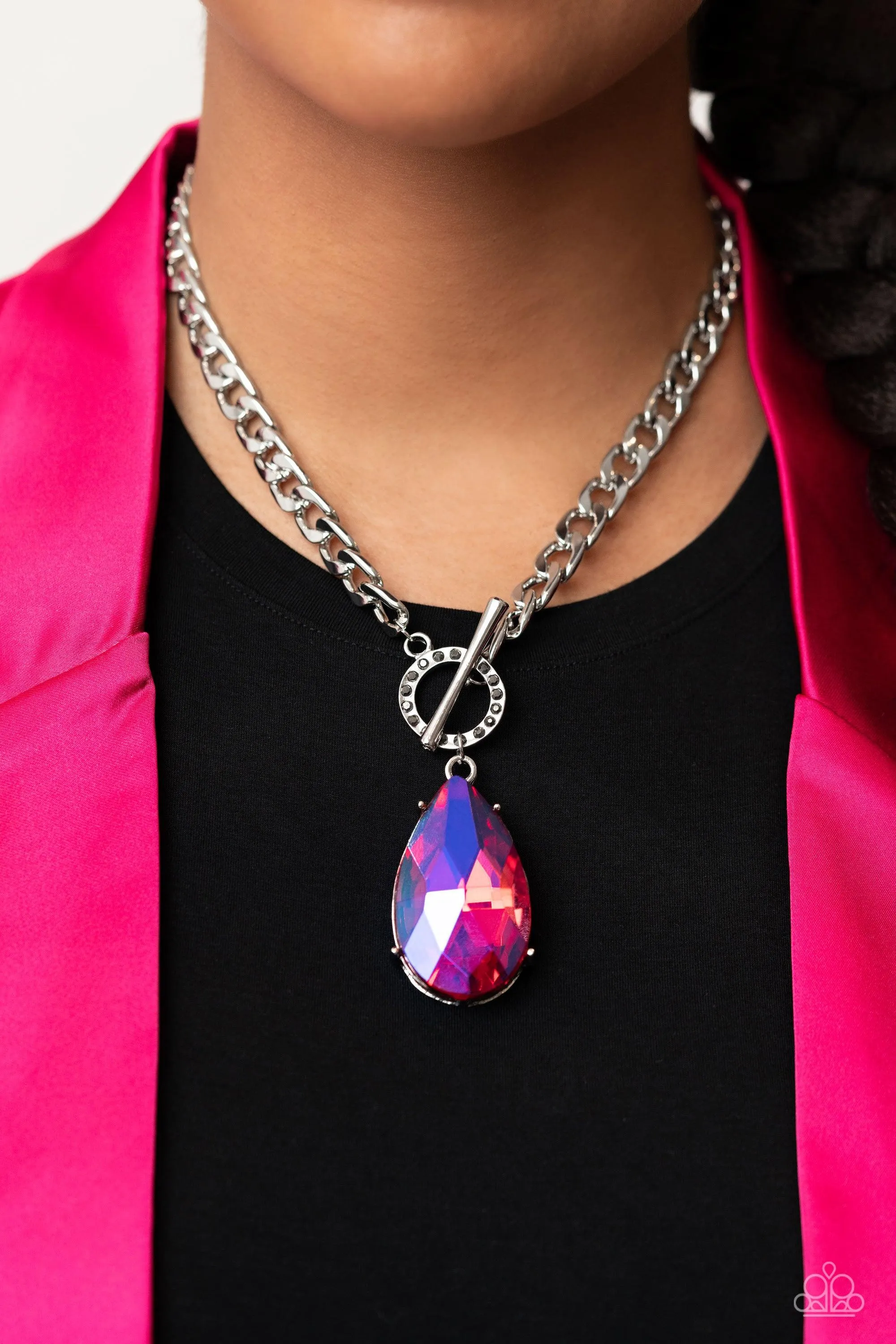 Edgy Exaggeration - Pink Necklace-Paparazzi-