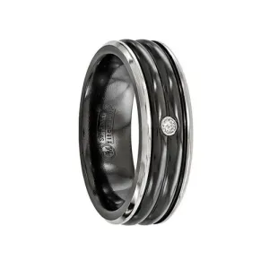 Edward Mirell Black Ti with Grey Titanium Edge .03 carat Diamond with Sterling Silver Bezel 7mm Band