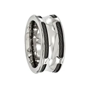 Edward Mirell Stainless Steel & Black Ti Cable Polished Concave 10mm Ring