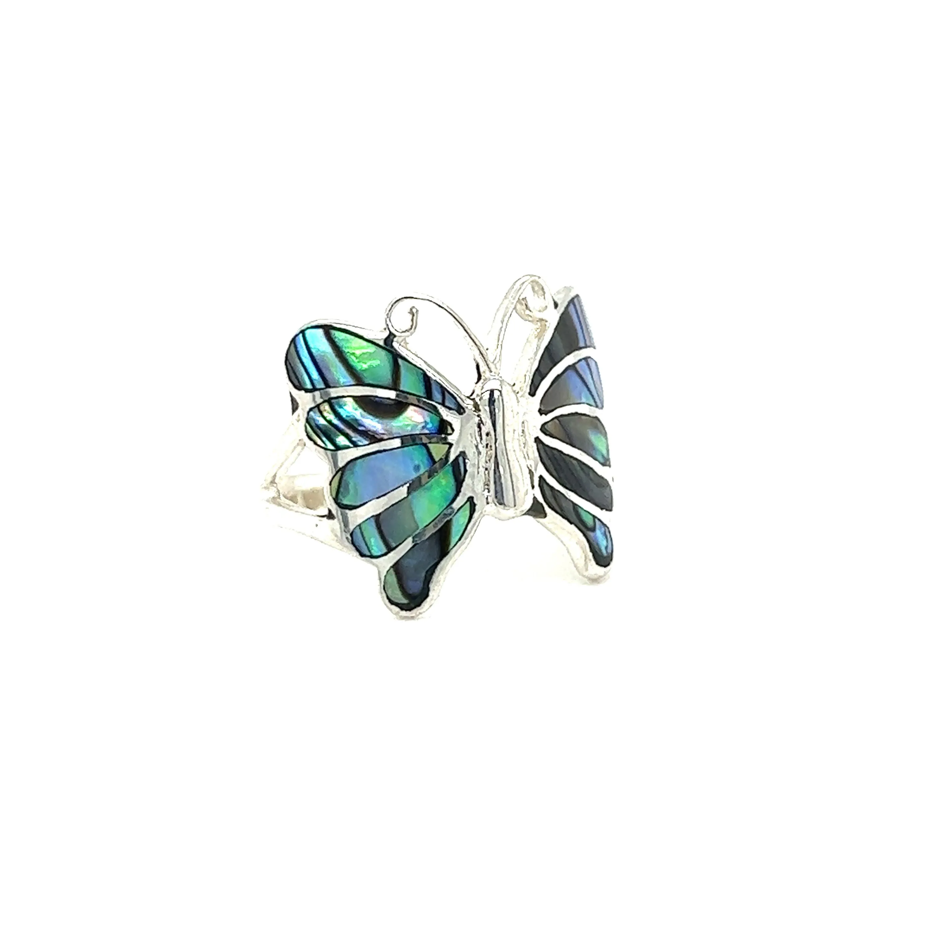Elegant Butterfly Inlay Ring with Swirly Antennae