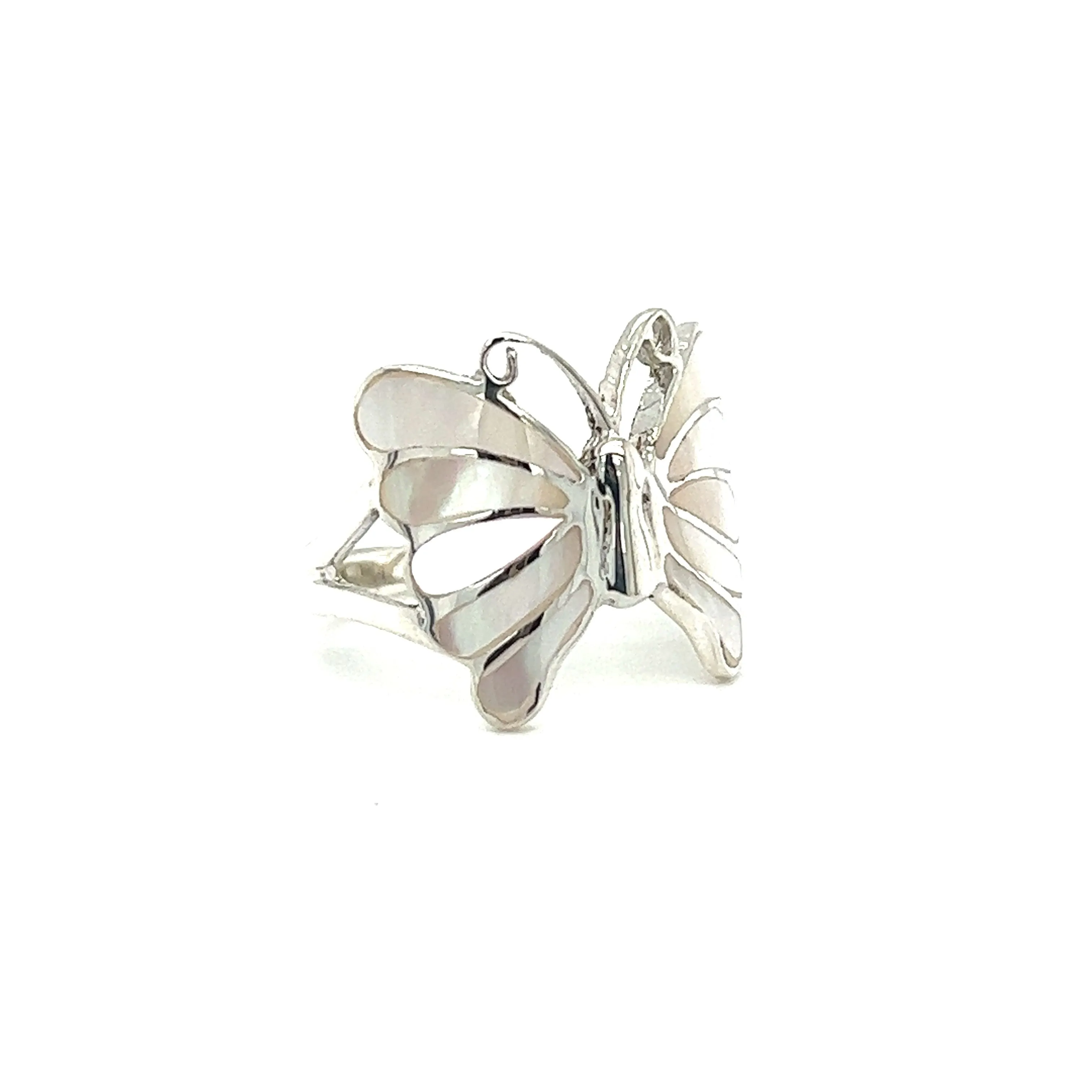 Elegant Butterfly Inlay Ring with Swirly Antennae