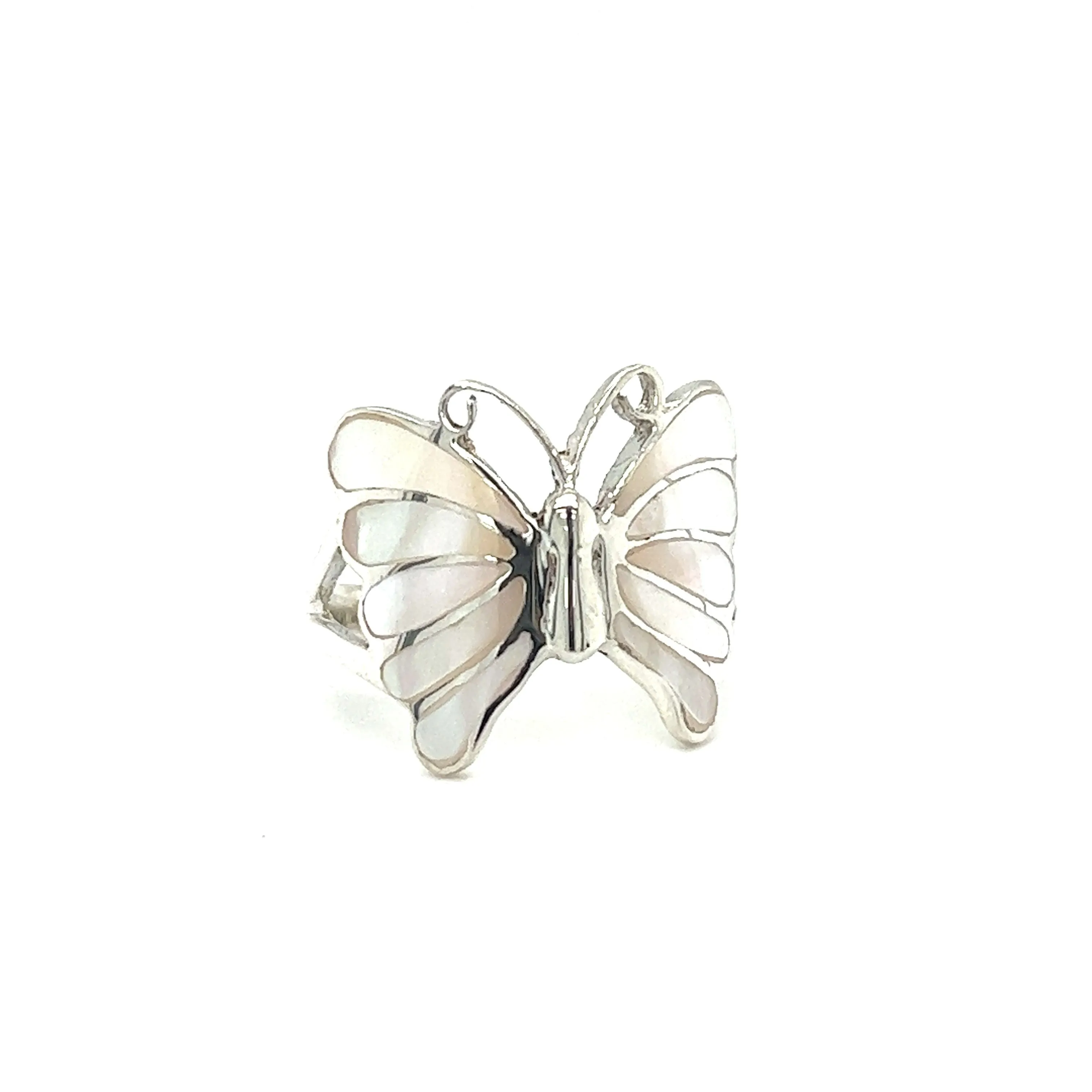 Elegant Butterfly Inlay Ring with Swirly Antennae