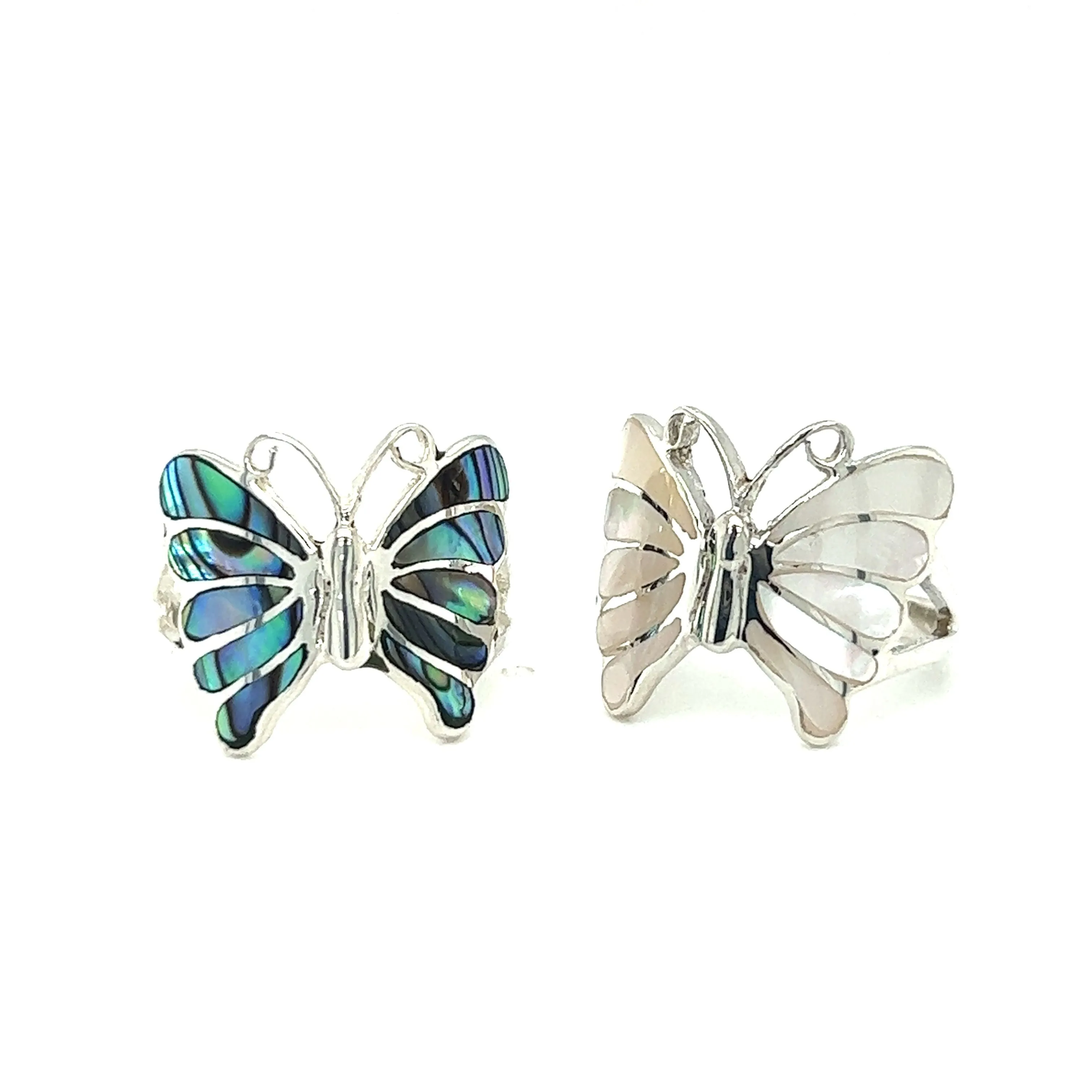 Elegant Butterfly Inlay Ring with Swirly Antennae