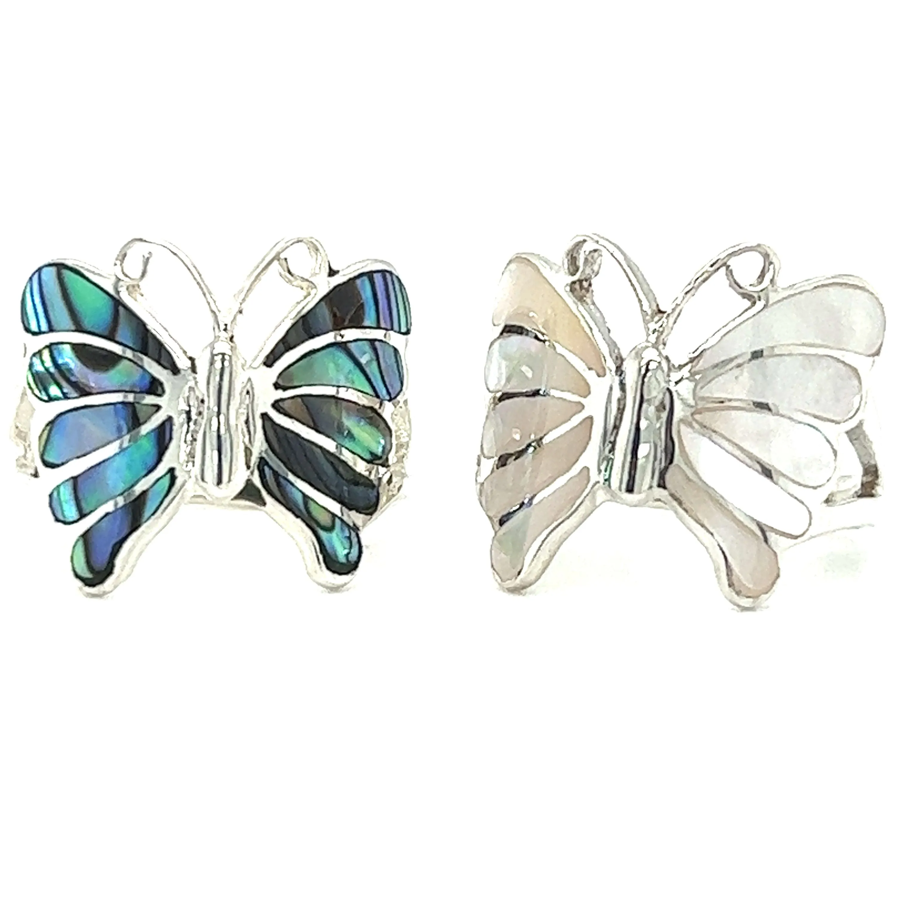 Elegant Butterfly Inlay Ring with Swirly Antennae