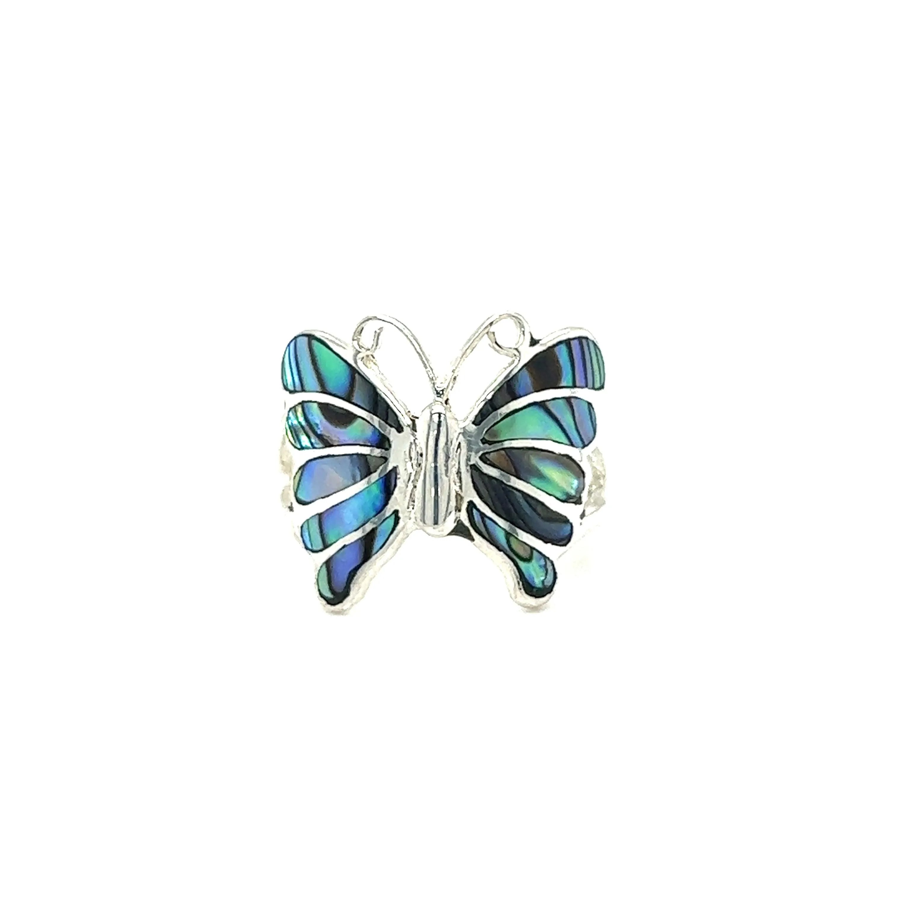 Elegant Butterfly Inlay Ring with Swirly Antennae