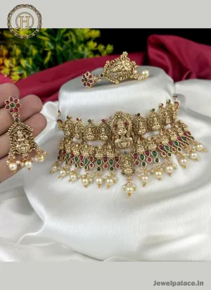Elegant Gold Finish Temple Short Necklace JH2806