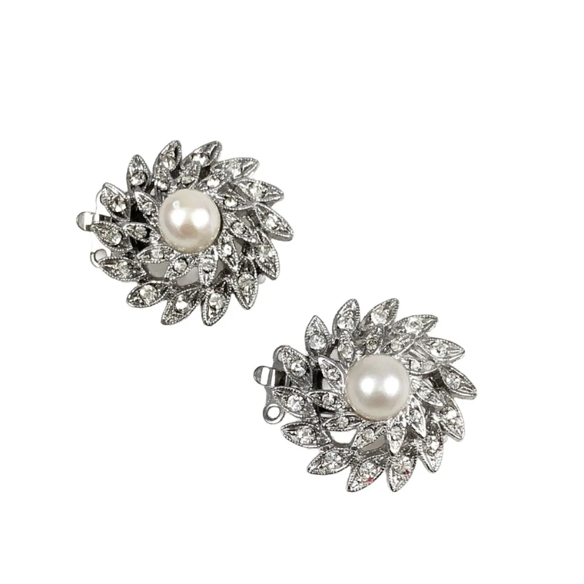 Elegant Pearl & Rhinestone Silver Clasps