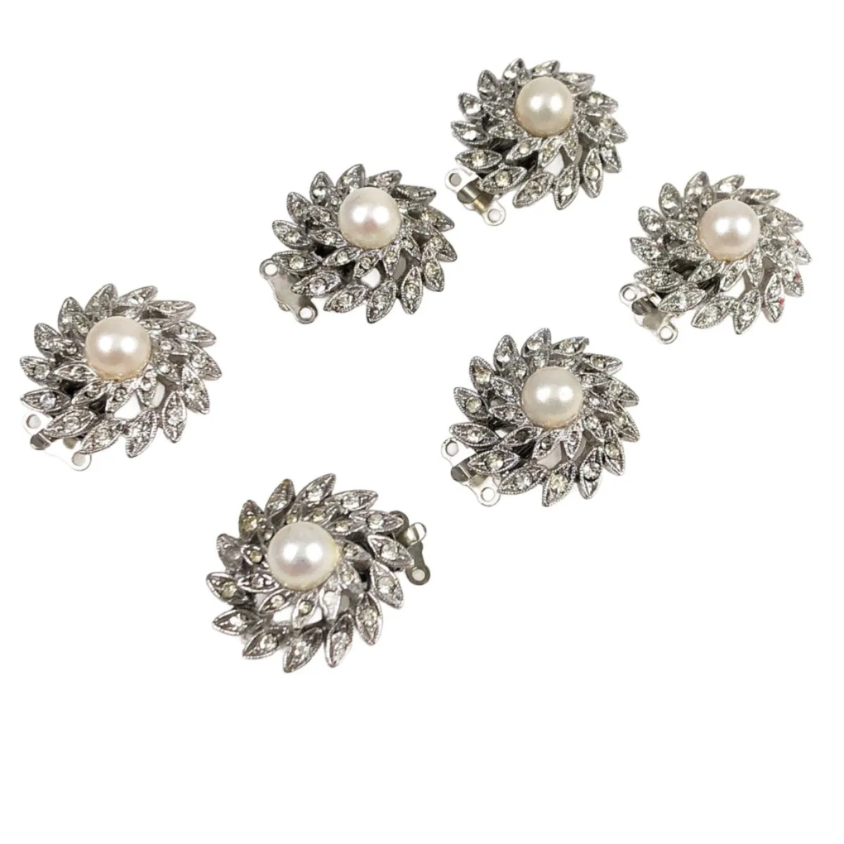 Elegant Pearl & Rhinestone Silver Clasps