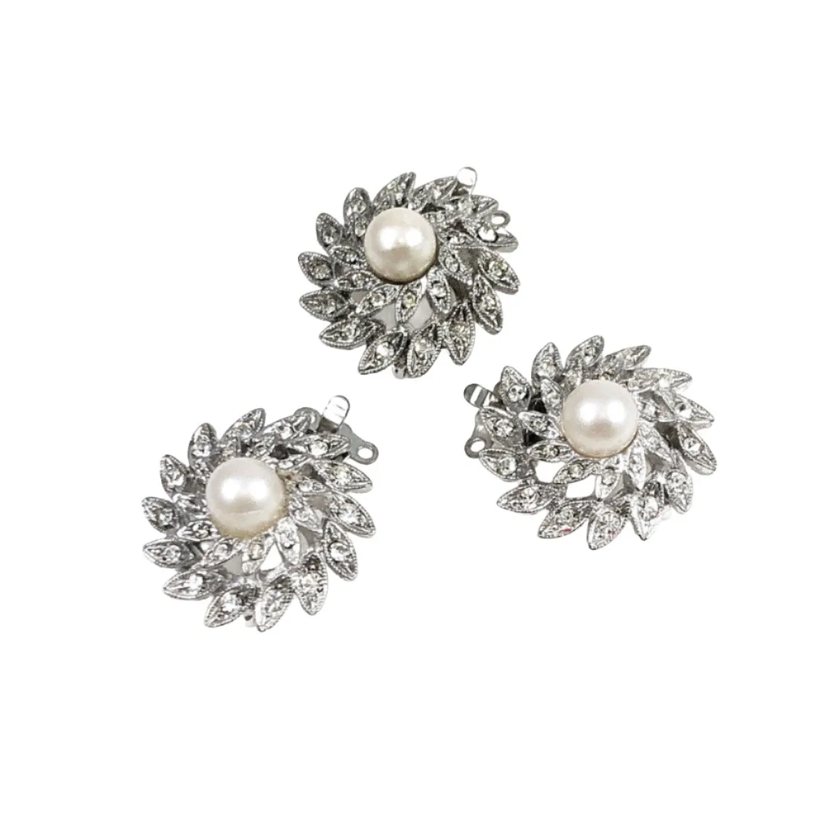 Elegant Pearl & Rhinestone Silver Clasps
