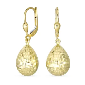 Elegant Vintage 14K Gold Diamond-Cut Teardrop Dangle Earrings Lightweight Lever Back