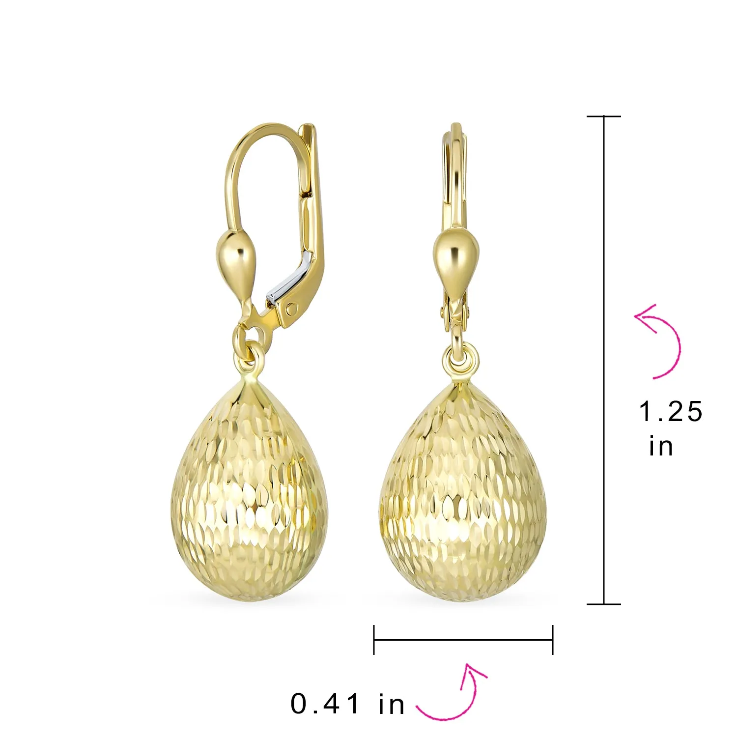 Elegant Vintage 14K Gold Diamond-Cut Teardrop Dangle Earrings Lightweight Lever Back