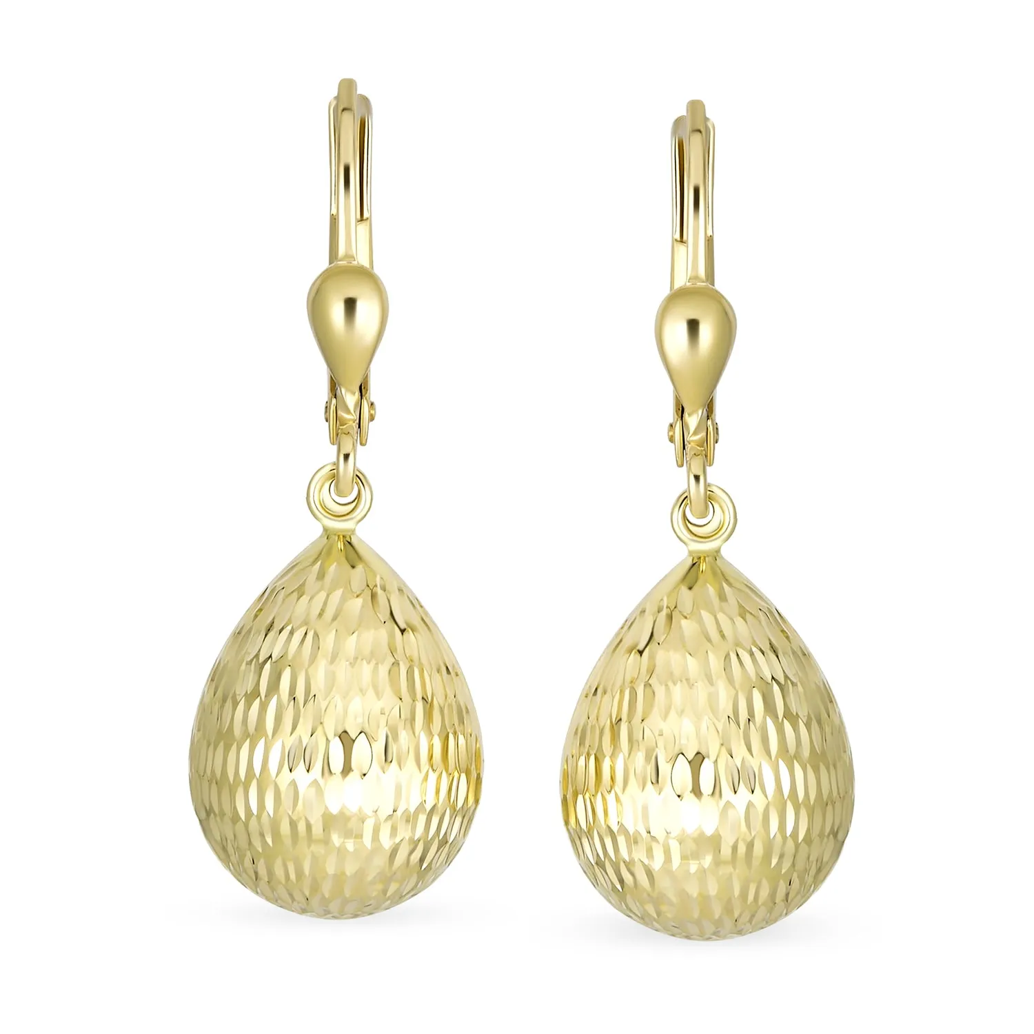 Elegant Vintage 14K Gold Diamond-Cut Teardrop Dangle Earrings Lightweight Lever Back