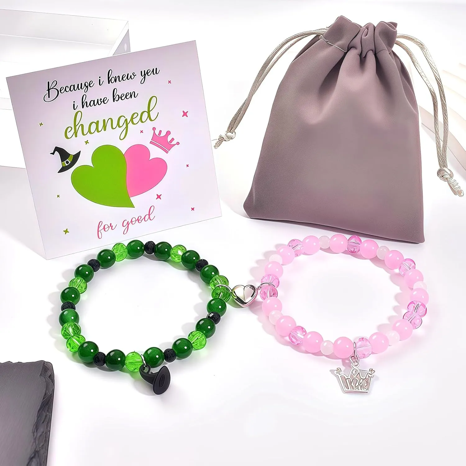 Elphaba Galinda Friendship Matching Bracelet - Rhinestone Crown Witch Hat Bff Bracelets - Gifts for Bestfriend Couples Fans Party Dress Accessories