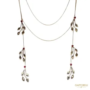Empire Style Necklace with Leaves and Red Rhinestones C278 - Gafforelli Srl