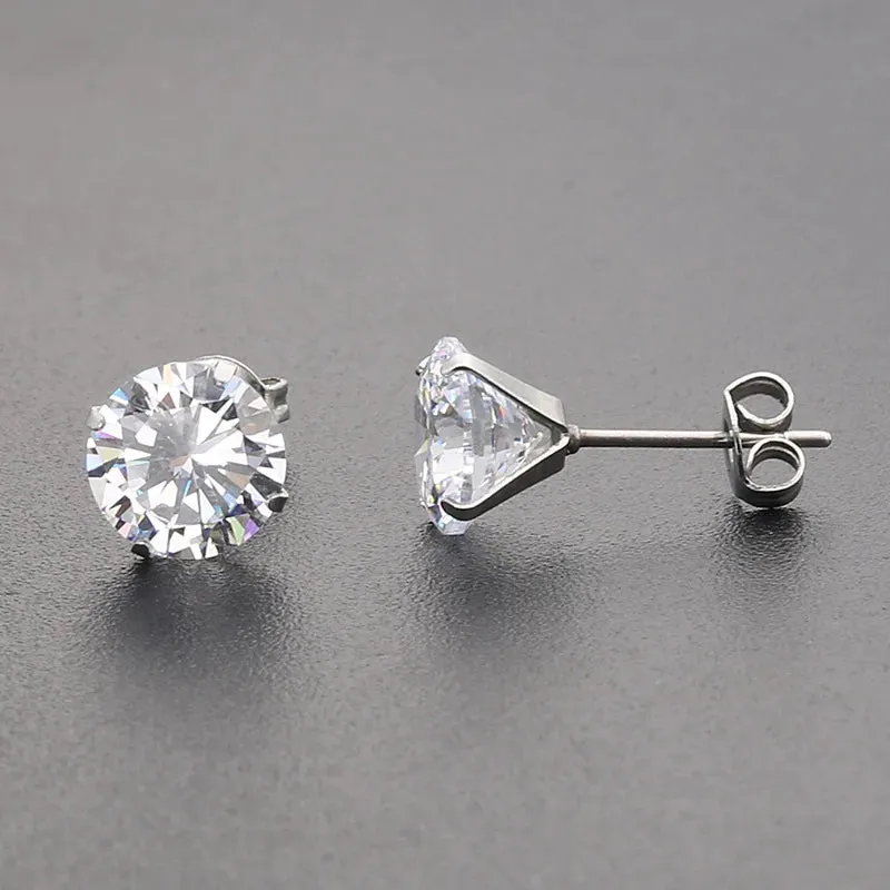 FairLadyHood 1Pair AAA CZ Shiny Wedding Stud Earrings For Women Men White Crystal Jewelry Accessories Earing Oorbellen