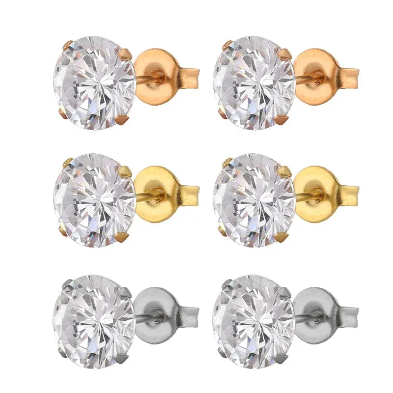 FairLadyHood 1Pair AAA CZ Shiny Wedding Stud Earrings For Women Men White Crystal Jewelry Accessories Earing Oorbellen