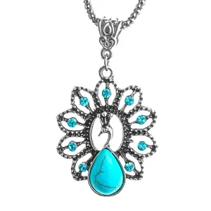 Fashion Lovely Peacock Natural Stone Pendant Necklace