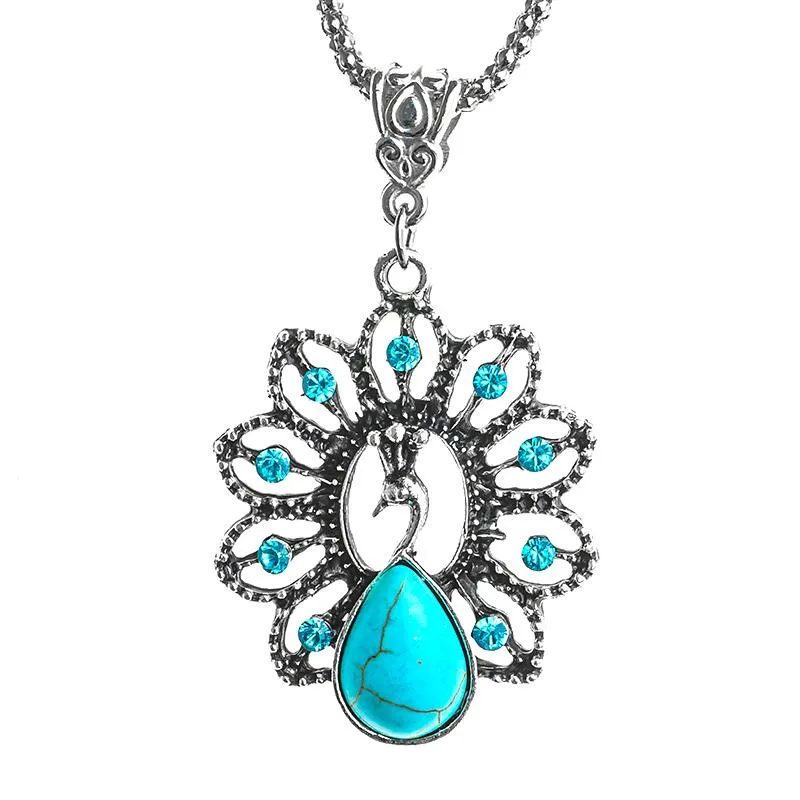 Fashion Lovely Peacock Natural Stone Pendant Necklace