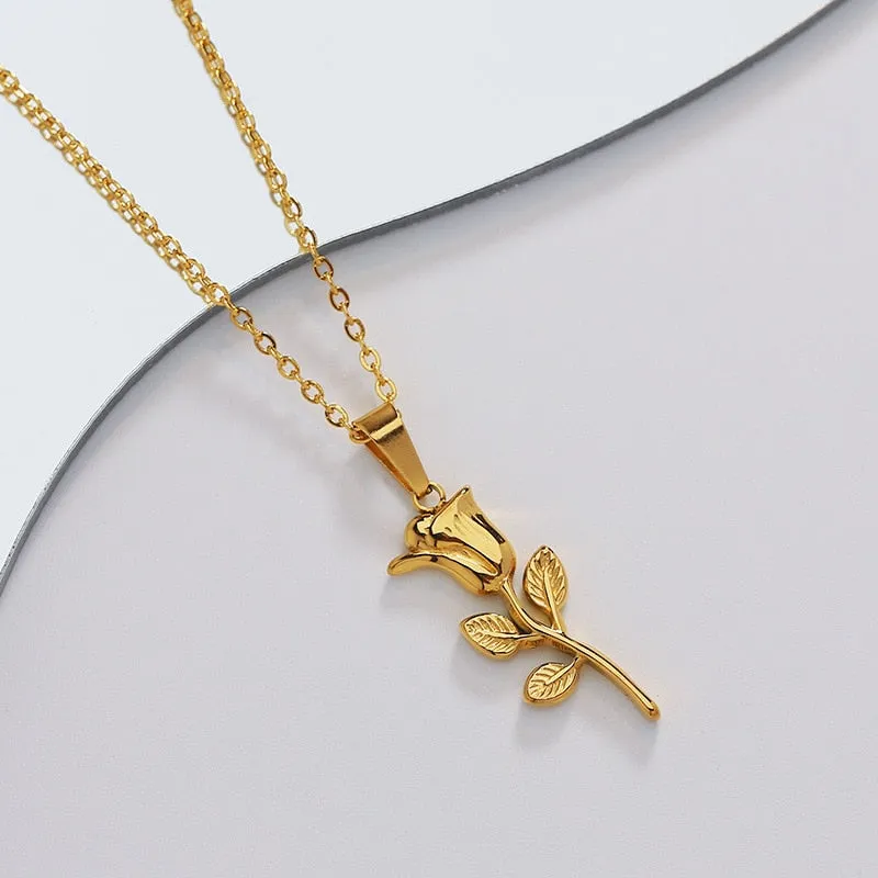fashion rose pendant necklace waterproof jewelry collarbone necklace for women