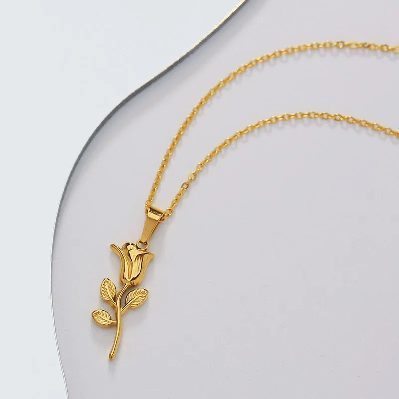 fashion rose pendant necklace waterproof jewelry collarbone necklace for women