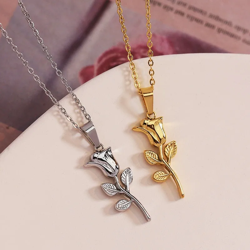 fashion rose pendant necklace waterproof jewelry collarbone necklace for women