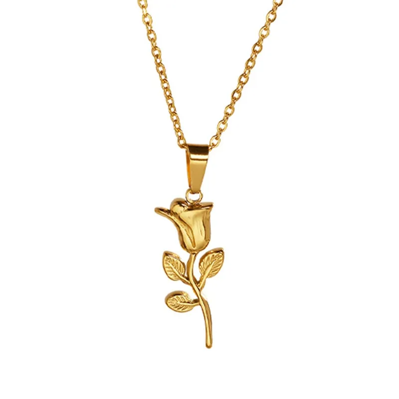 fashion rose pendant necklace waterproof jewelry collarbone necklace for women