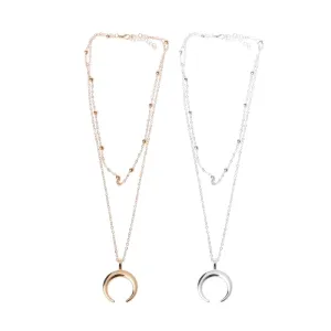 Fashion Trendy Boho Half Moon Crescent Alloy Necklace For Women Double Horn Pendant Necklace Choker Jewelry Gift Wholesale