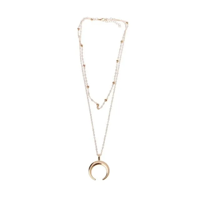 Fashion Trendy Boho Half Moon Crescent Alloy Necklace For Women Double Horn Pendant Necklace Choker Jewelry Gift Wholesale