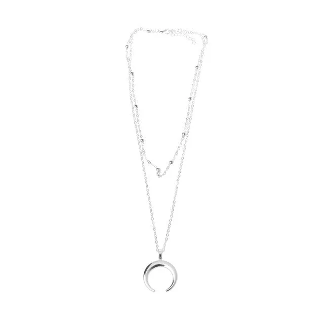 Fashion Trendy Boho Half Moon Crescent Alloy Necklace For Women Double Horn Pendant Necklace Choker Jewelry Gift Wholesale