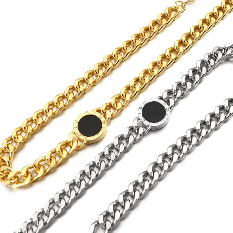 Fashion Upscale Thick Chain with Roman Numeral Pendant Choker Necklaces