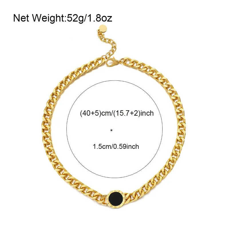 Fashion Upscale Thick Chain with Roman Numeral Pendant Choker Necklaces