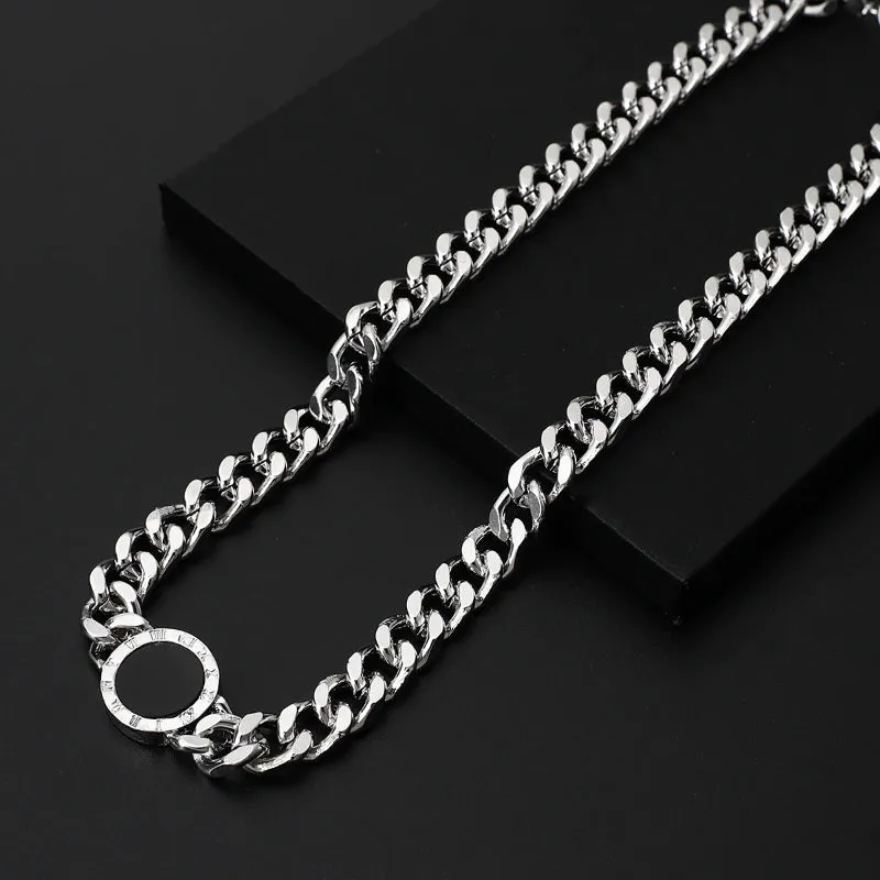 Fashion Upscale Thick Chain with Roman Numeral Pendant Choker Necklaces