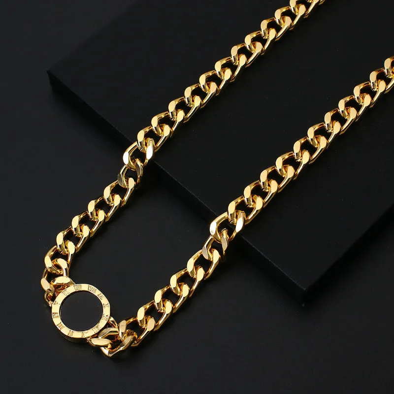 Fashion Upscale Thick Chain with Roman Numeral Pendant Choker Necklaces
