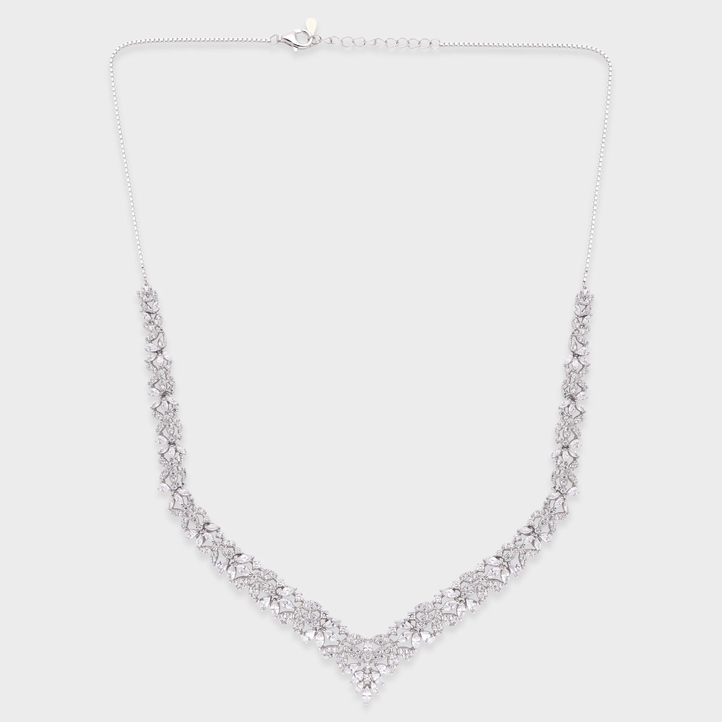 Floral Vine V-Shape Necklace in White and Rose Gold Finish | SKU : 0021188862, 0021188848