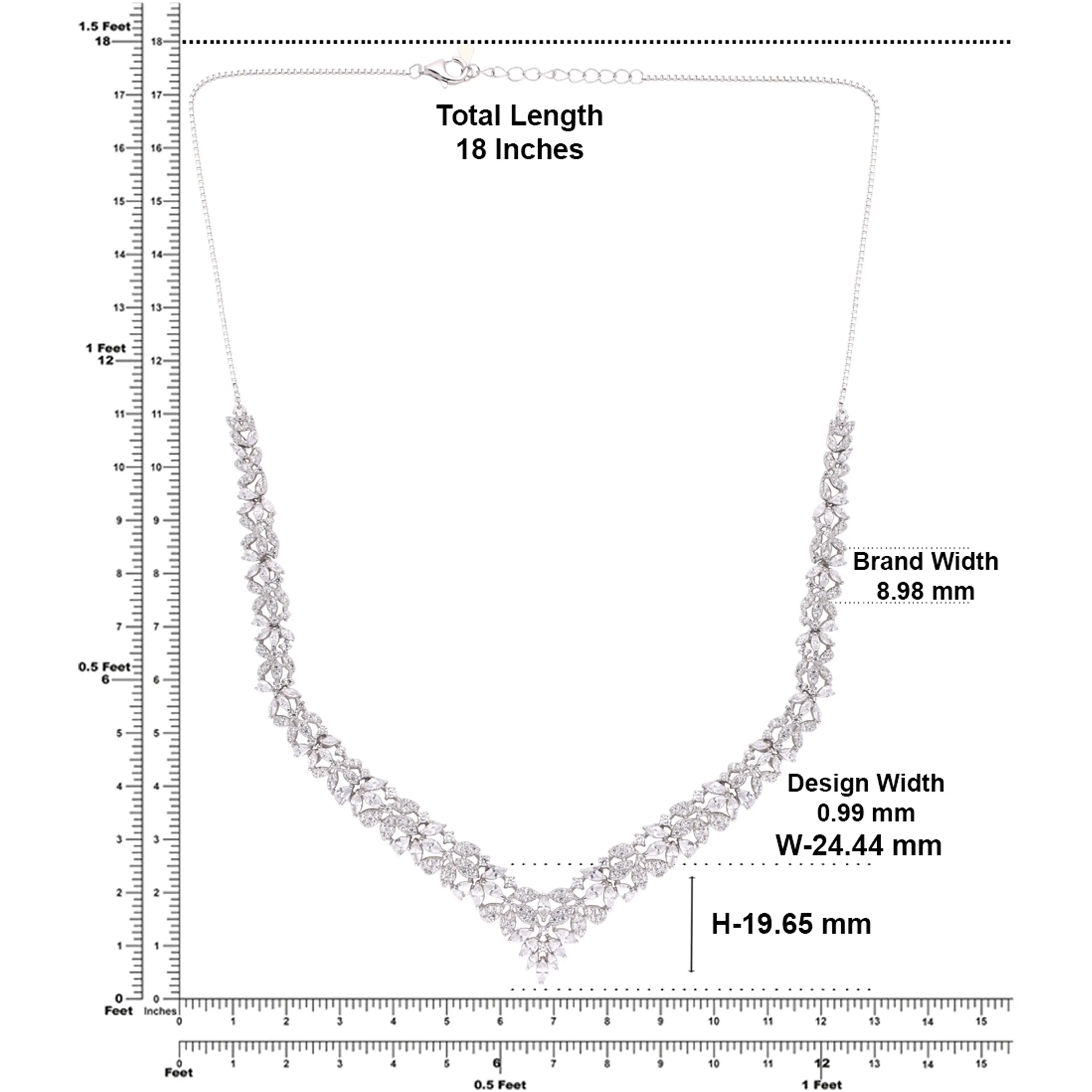 Floral Vine V-Shape Necklace in White and Rose Gold Finish | SKU : 0021188862, 0021188848