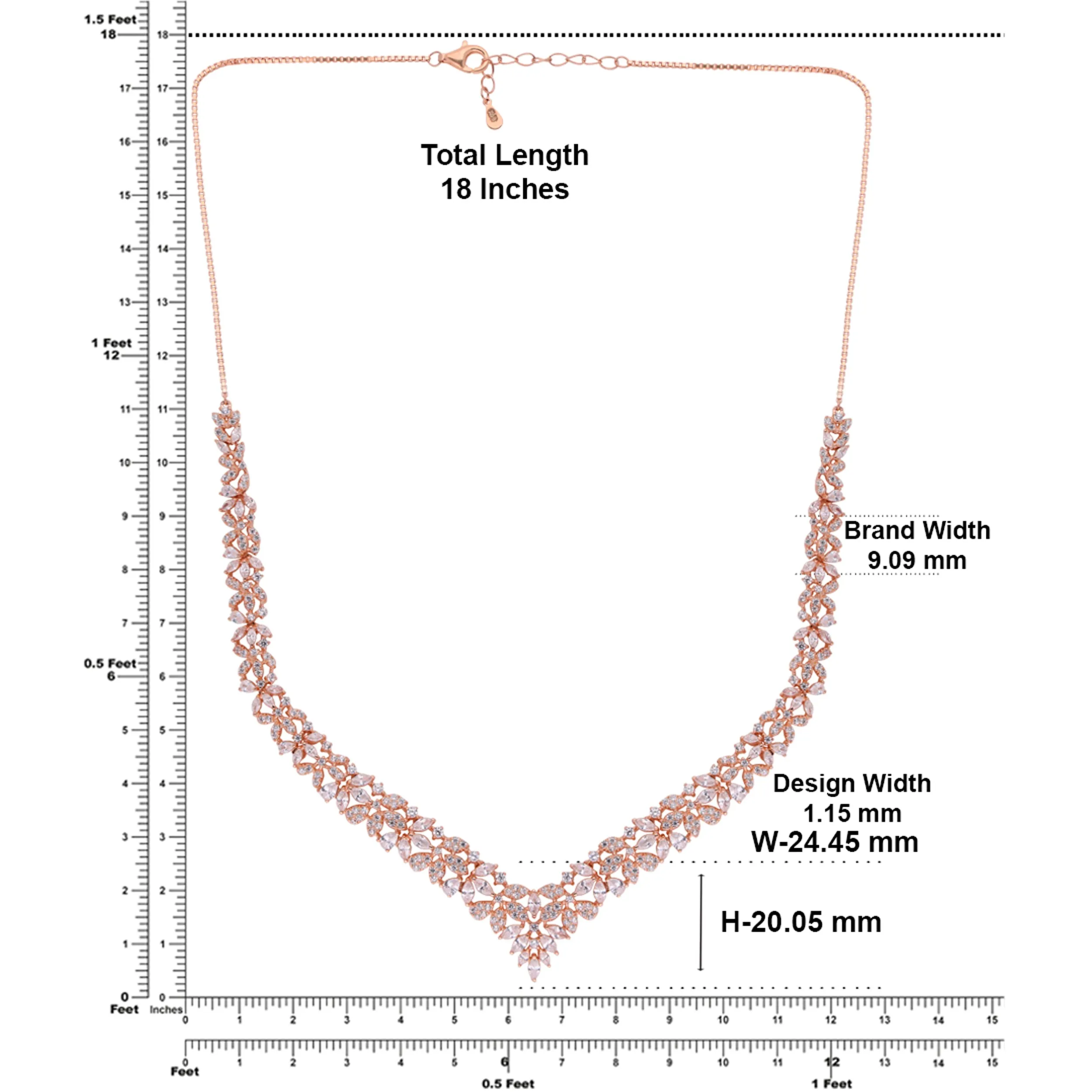 Floral Vine V-Shape Necklace in White and Rose Gold Finish | SKU : 0021188862, 0021188848