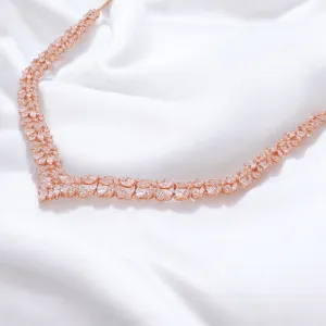 Floral Vine V-Shape Necklace in White and Rose Gold Finish | SKU : 0021188862, 0021188848