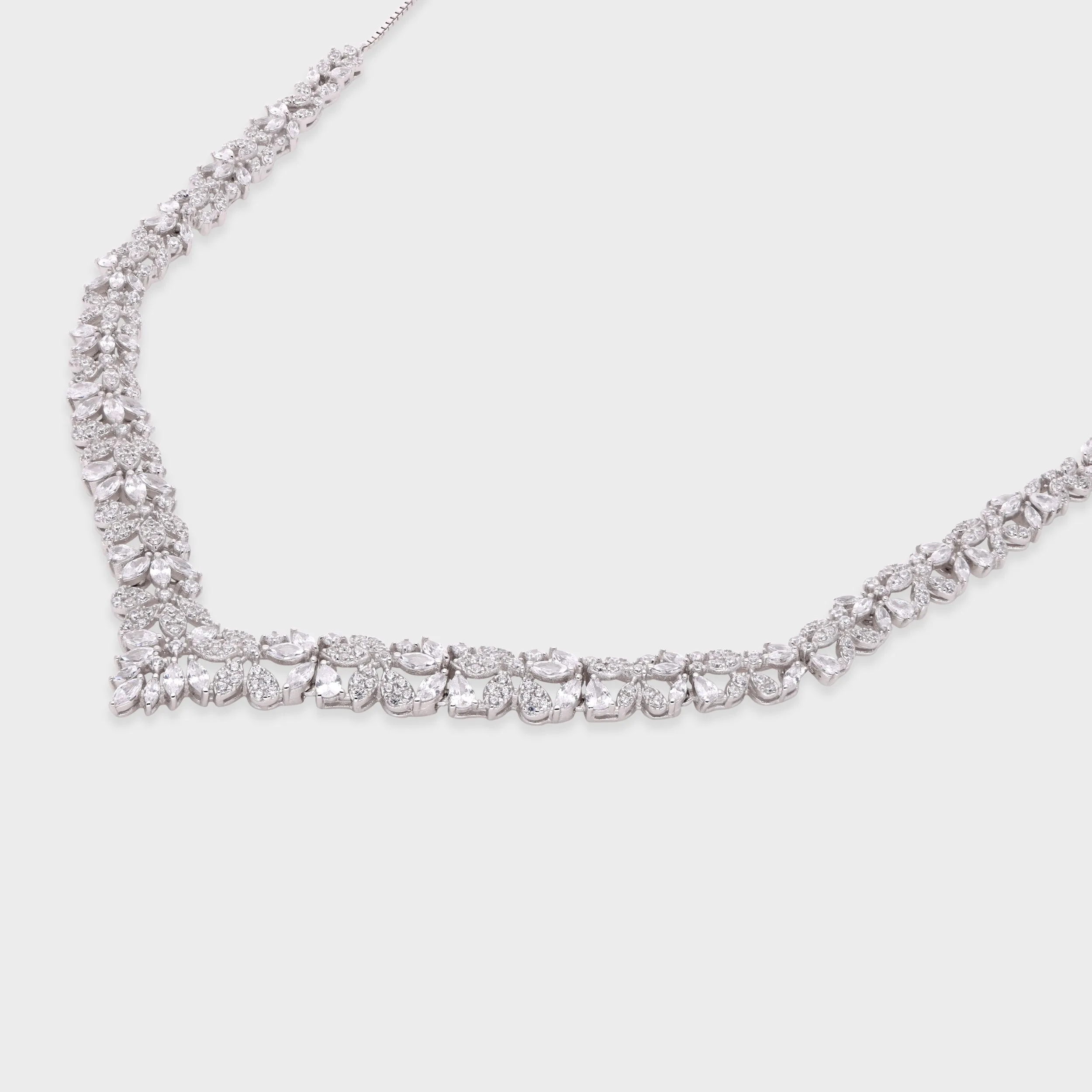 Floral Vine V-Shape Necklace in White and Rose Gold Finish | SKU : 0021188862, 0021188848