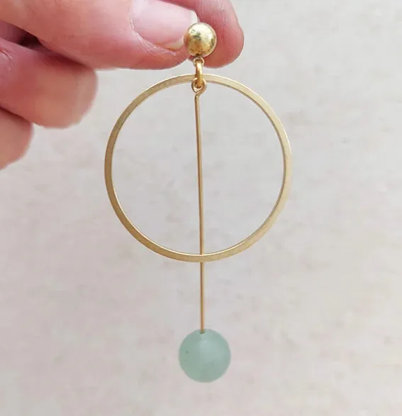 Form Large Brass Circle & Stone Earrings | by brass bold