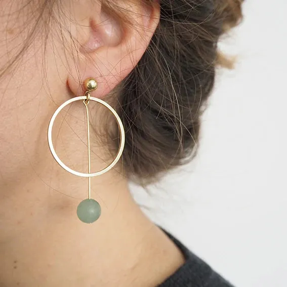 Form Large Brass Circle & Stone Earrings | by brass bold