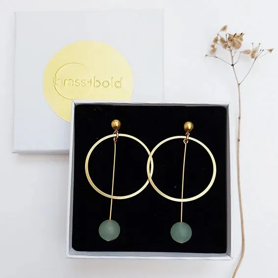 Form Large Brass Circle & Stone Earrings | by brass bold