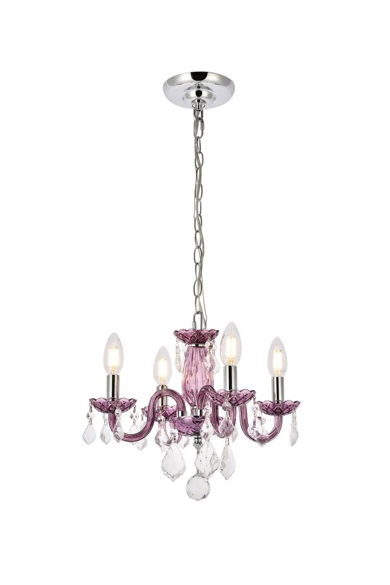 Four Light Pendant from the Rococo Collection in Purple Finish by Elegant Lighting