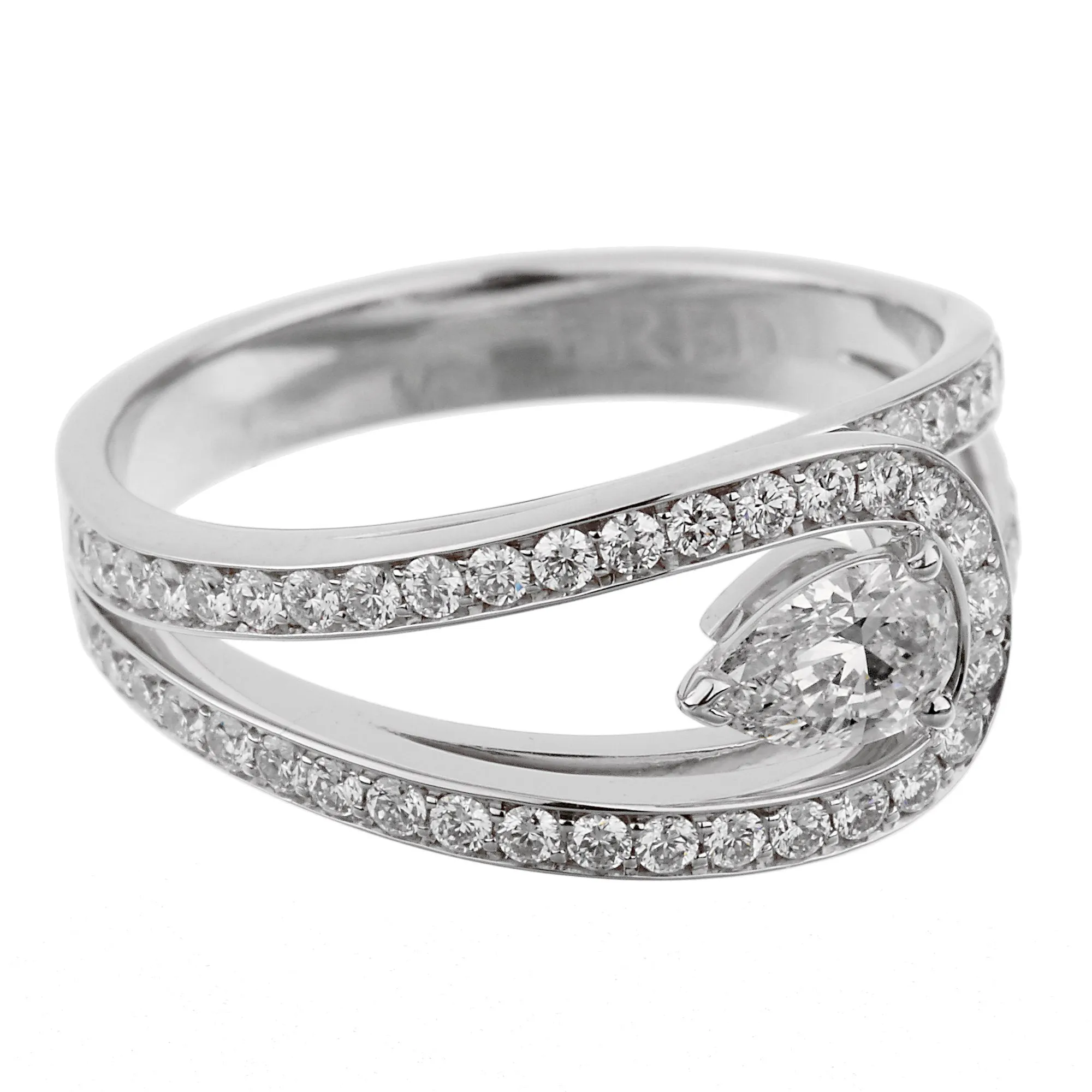Fred of Paris .86ct Lovelight Pear Diamond Platinum Ring Sz 7 1/4